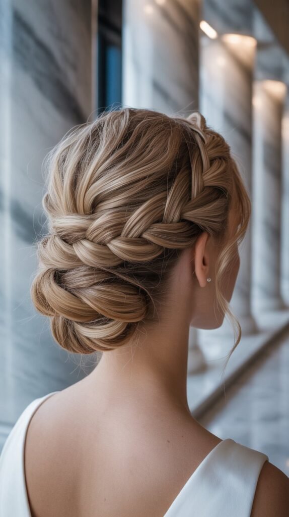 7. French Braid Twisted Updo
