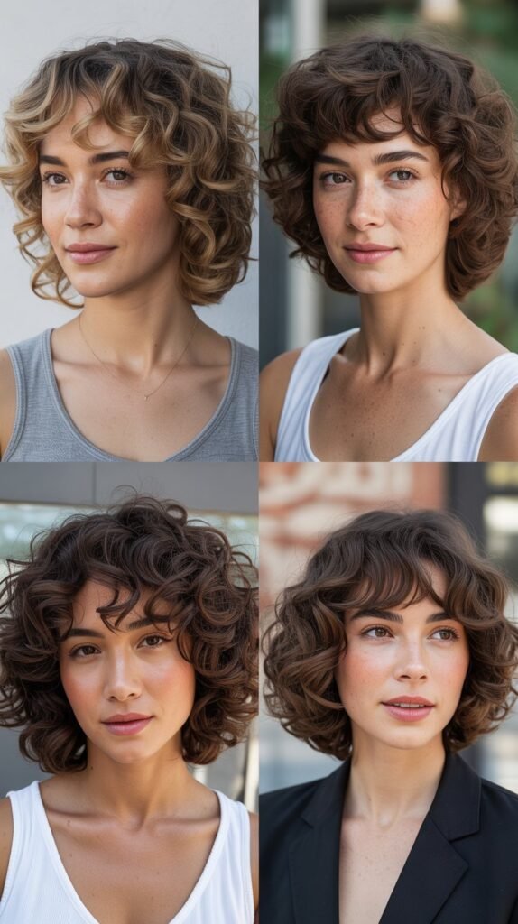 Curly Lob with Side-Swept Bangs