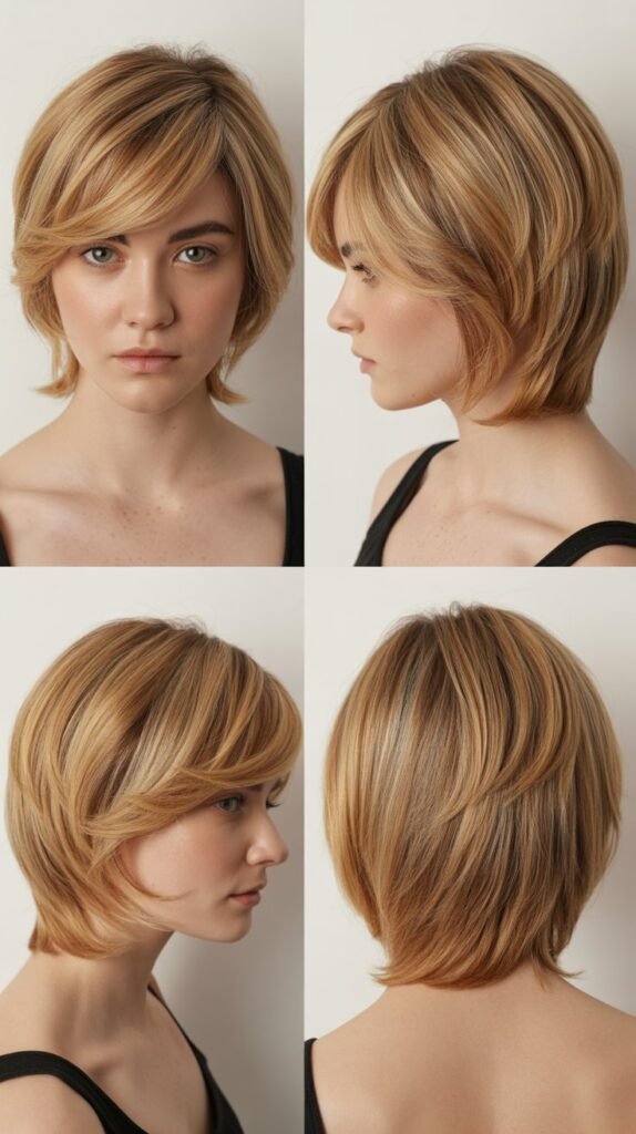 Stacked Lob with Side-Swept Bangs