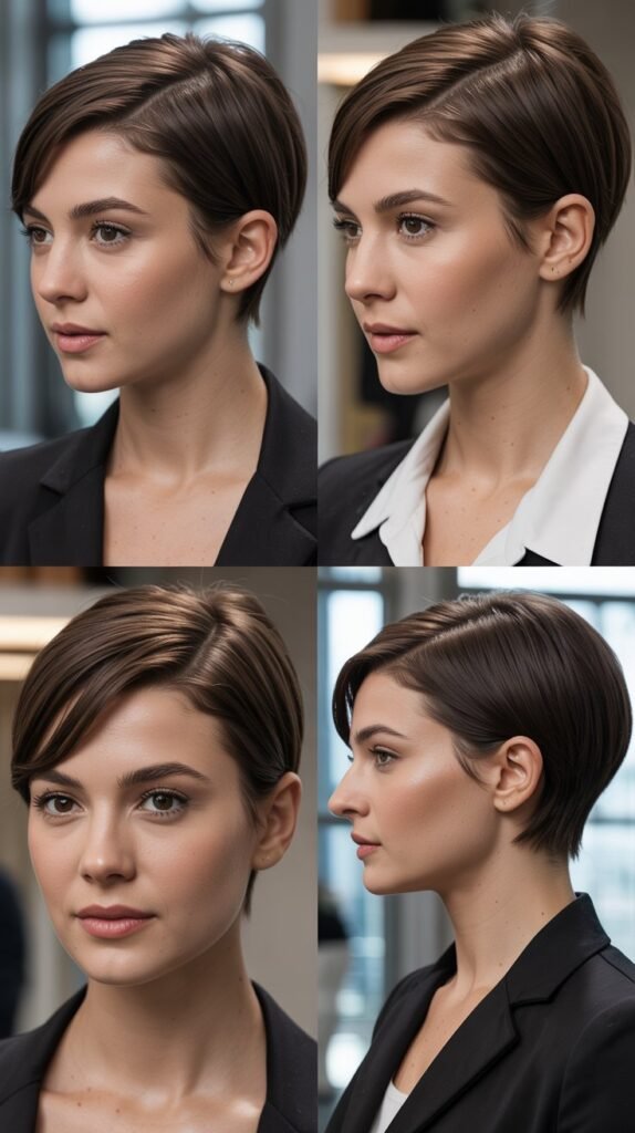 21. Sleek Pixie With Defined Part And Side Bangs