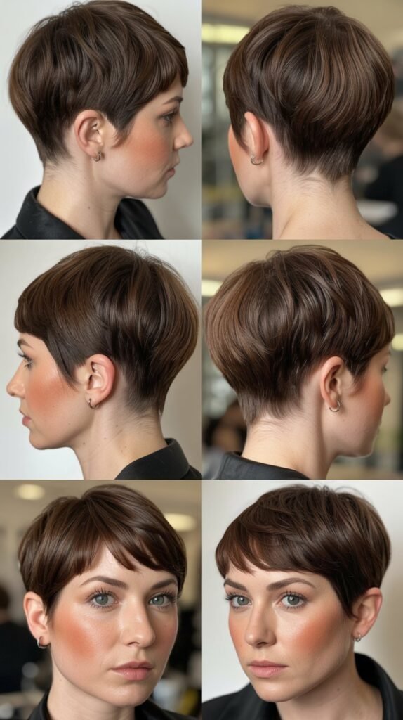 14. Tapered Nape Pixie With Eyebrow-Grazing Bangs