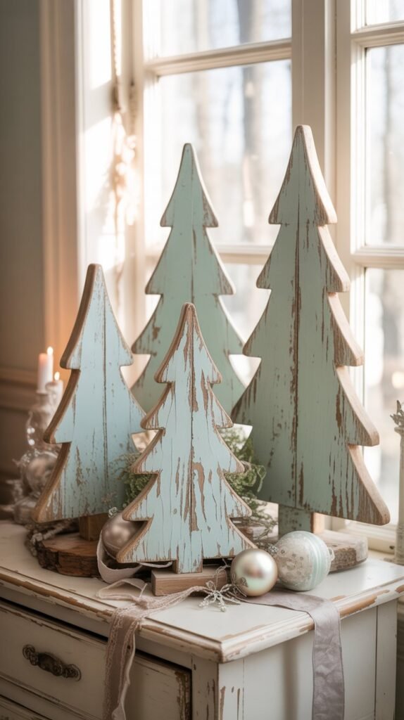 9. Distressed Vintage Aqua Trees