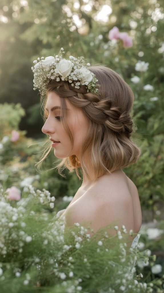 7. Braided Crown on Short Hair