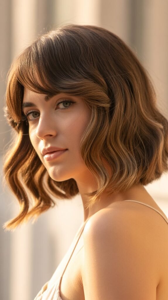 21. Wavy Long Bob with Side Bangs