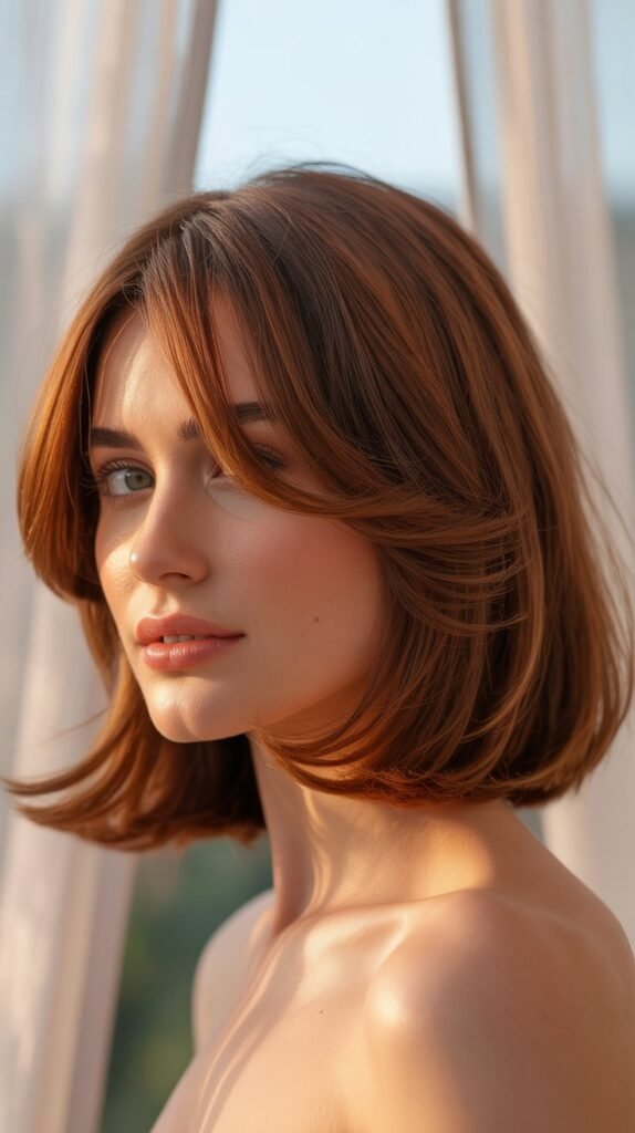 25. Long Bob with Soft Layers and Swoopy Bangs