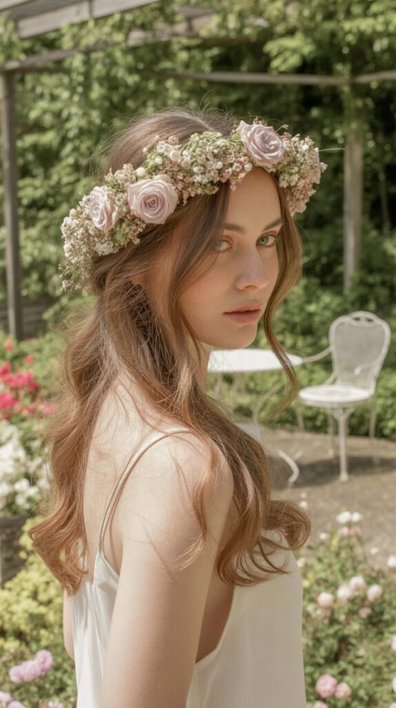 8. Floral Crowned Half-Up