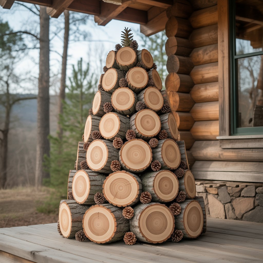 22. Rustic Log Round Christmas Trees