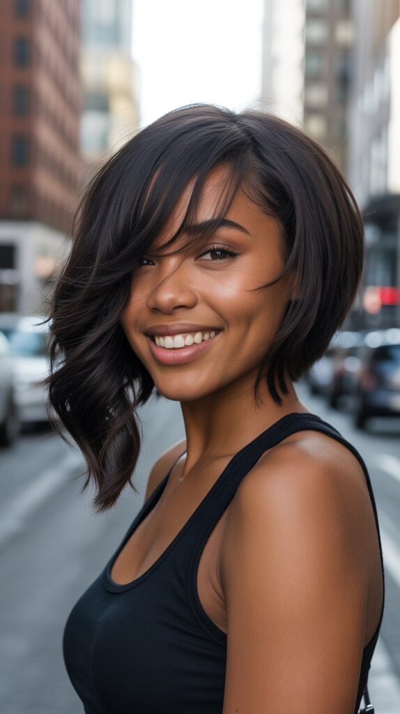 3. Asymmetrical Long Bob with Side-Swept Bangs