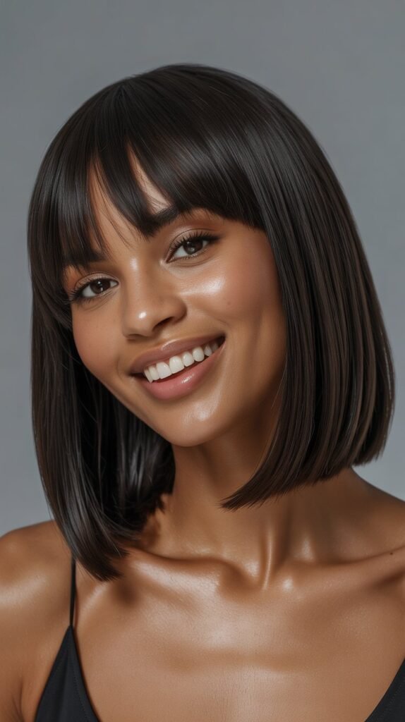 20. Bone Straight Long Bob with Center-Parted Bangs