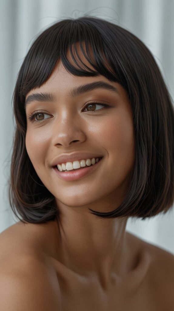 14. Long Bob with Arched Bangs