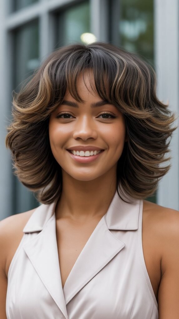 11. Stacked Long Bob with Heavy Bangs