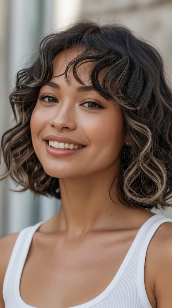 13. Wavy Long Bob with See-Through Bangs