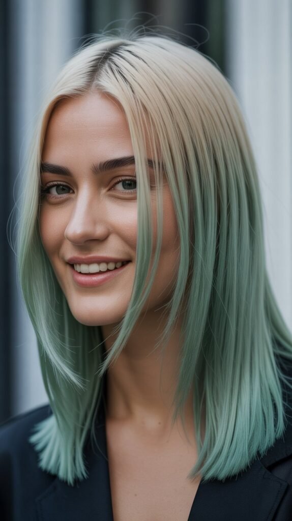 Mint Green Ombre with Platinum Roots