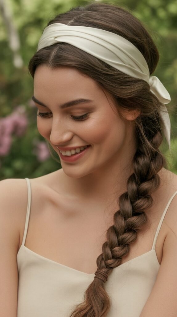 25. Waterfall Braid with Thick Ribbon Headband