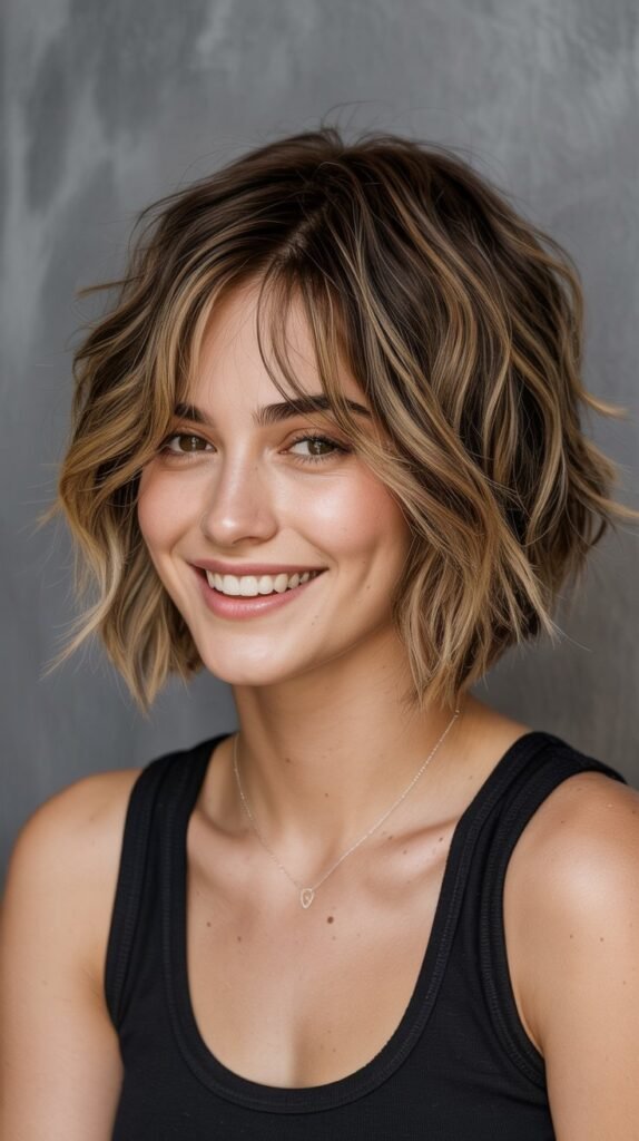 5. Shaggy Choppy Bob with Wispy Bangs