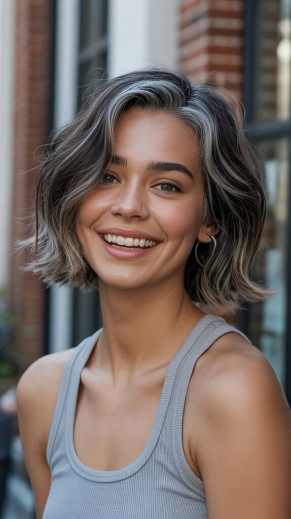  Choppy Bob with Natural Gray Color