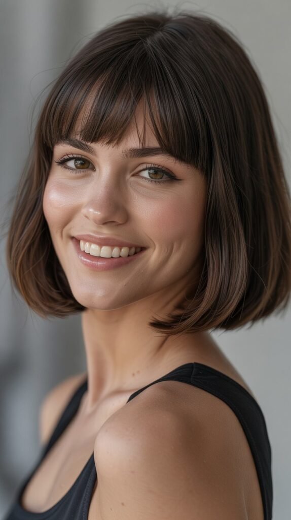 Classic Sleek Long Bob with Blunt Bangs