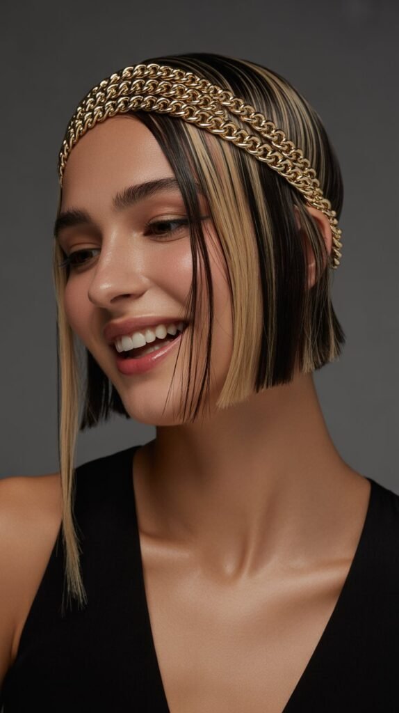 Asymmetrical Style with Thick Chain Headband