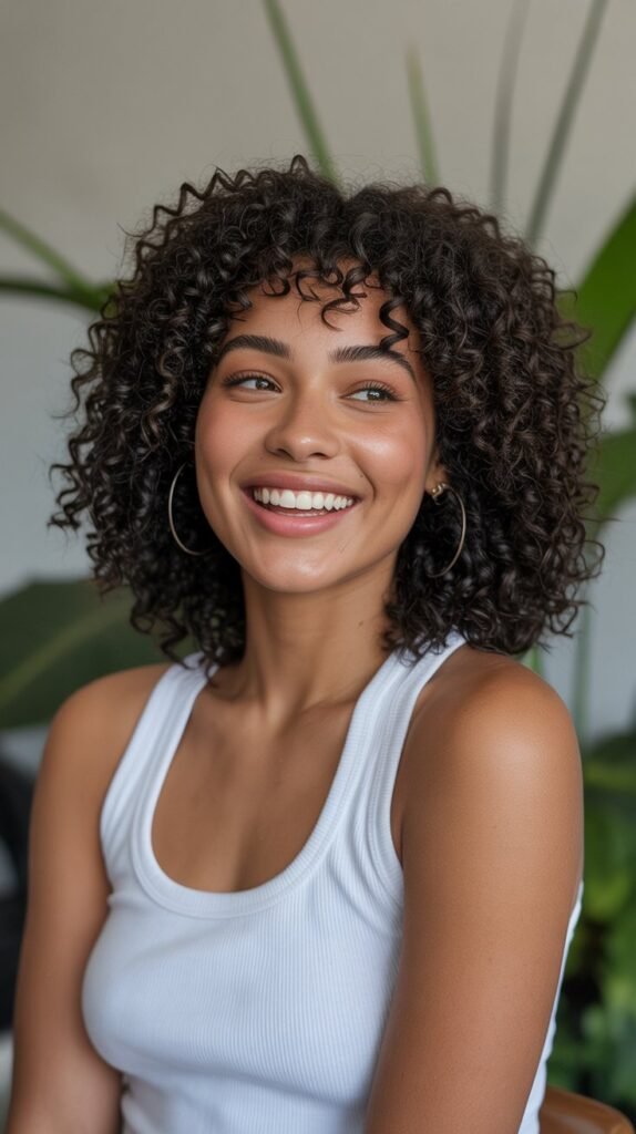 Natural Long Bob with Bantu Knot-Out Bangs