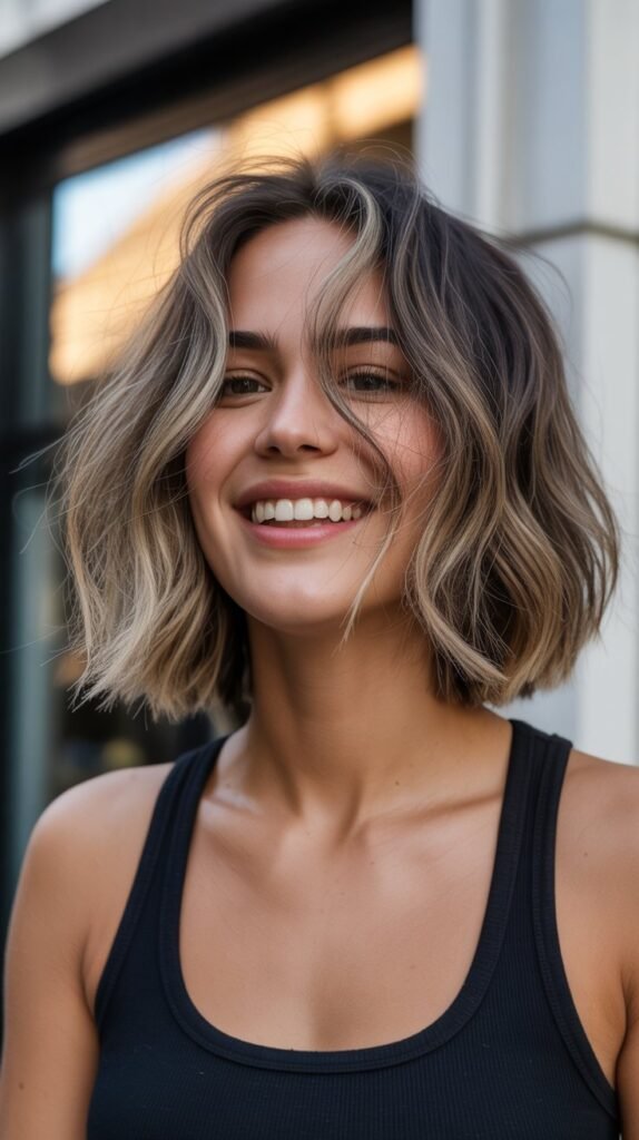 Tousled Long Bob with Root Shadow
