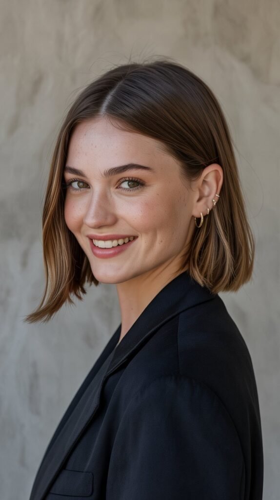 Sleek Long Bob with Middle Part and Tucked Ears