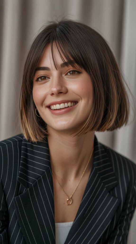  Sleek Modern Long Bob with Curtain Bangs