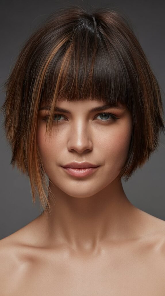 30. Choppy Bob with Asymmetrical Diagonal Bangs