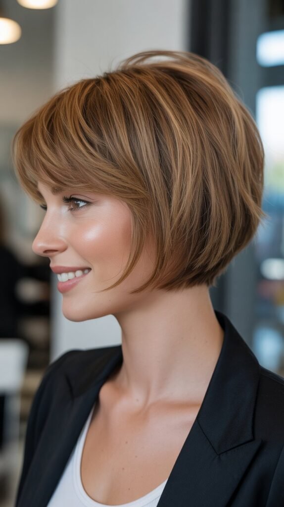 23. Choppy Graduated Bob with Textured Bangs