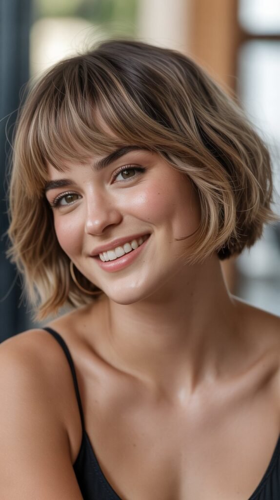 25. Choppy Bob with Soft Rounded Bangs