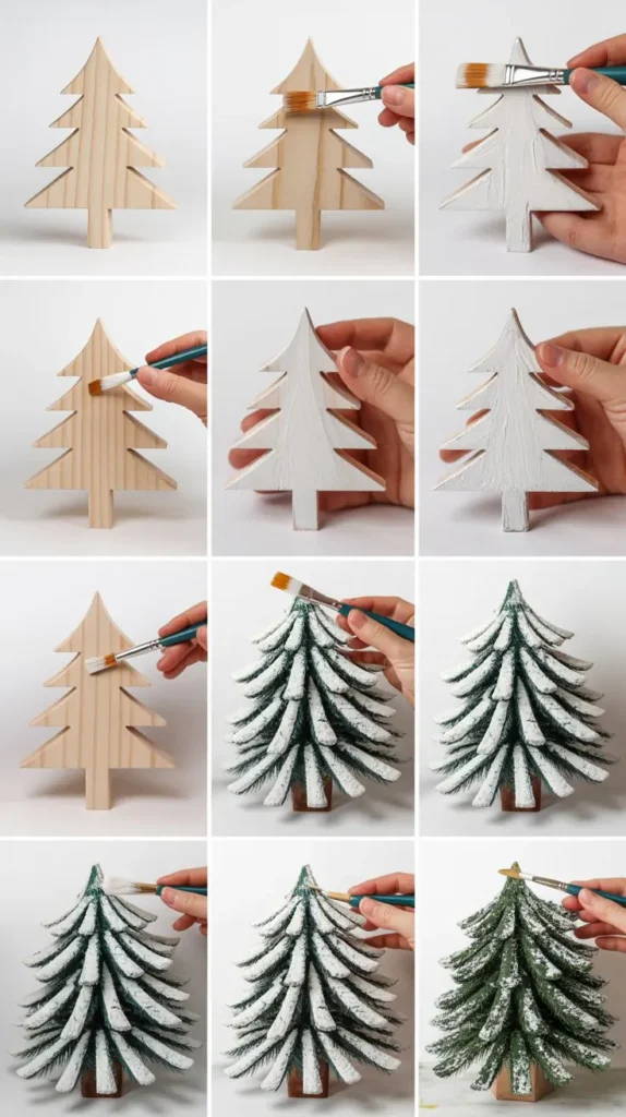 Classic White Snow-Dusted Wooden Trees