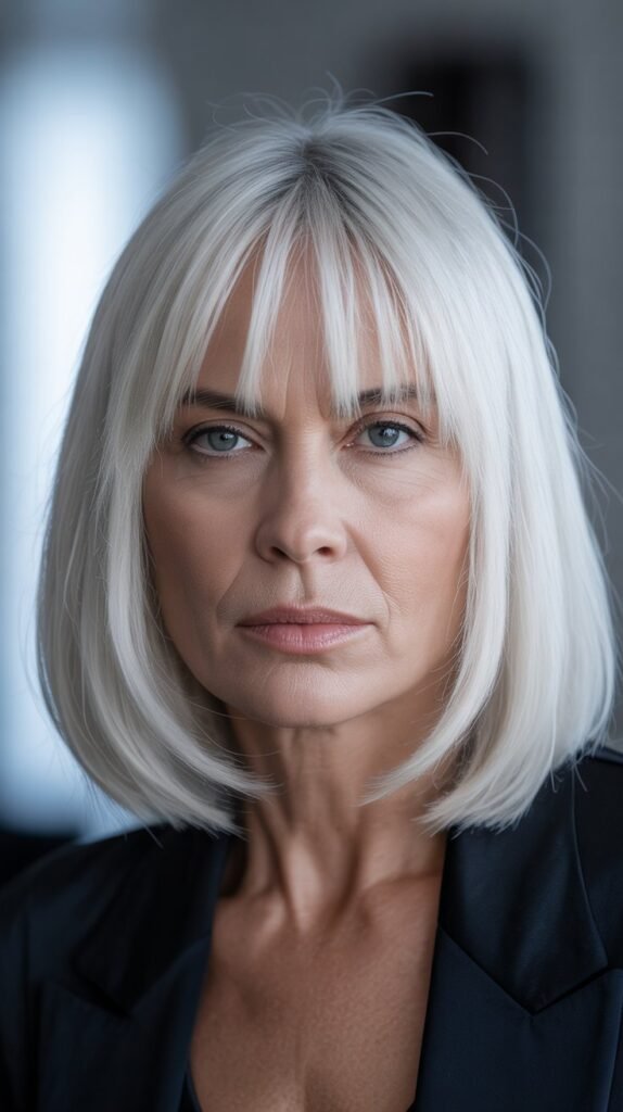  Long Bob with Platinum Blonde and Icy Bangs