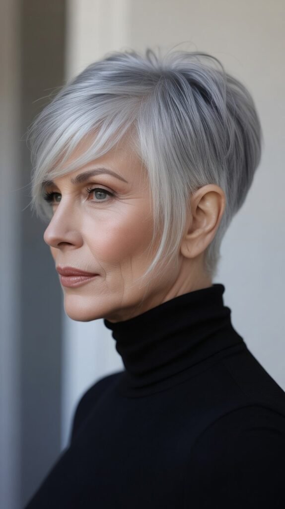 25. Pixie with Long Side-Swept Fringe