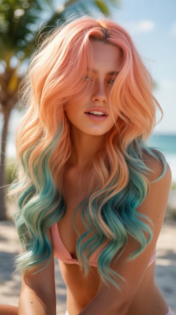 10. Peach and Aqua Tropical Mermaid