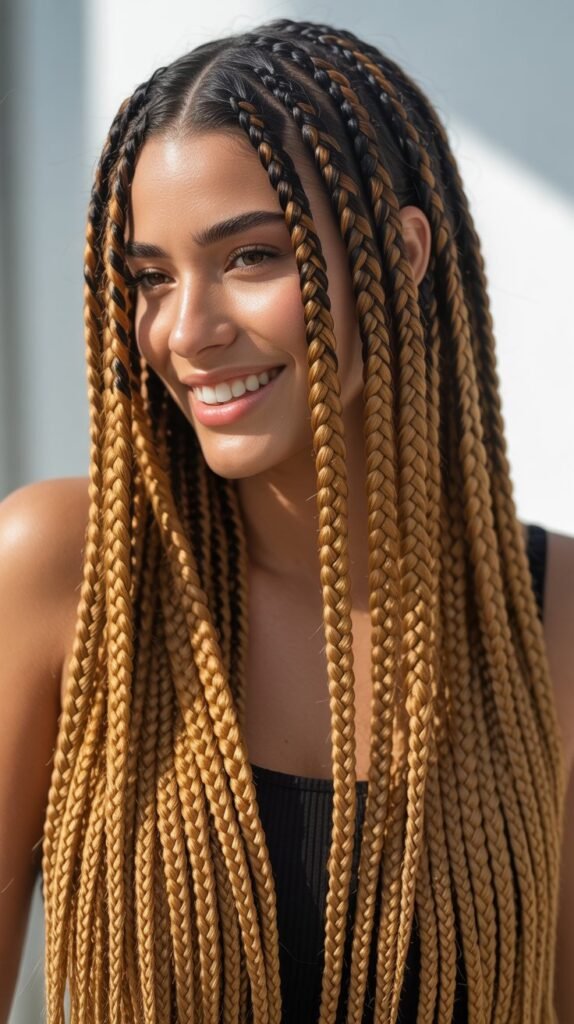 7. Ombre Side Part Knotless Braids