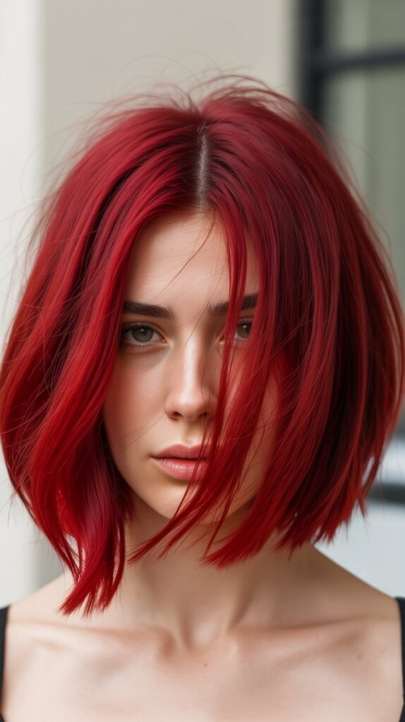 Choppy Bob with Cherry Red Color