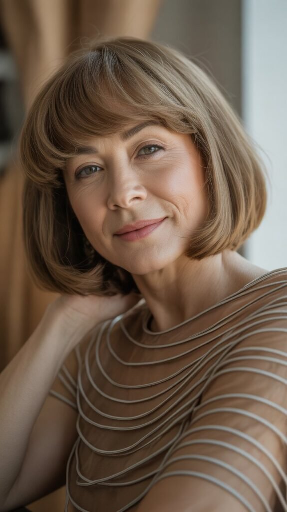 25. Long Bob with Rounded Ends and Rounded Bangs