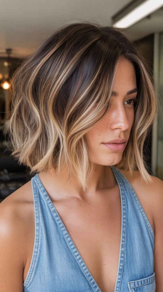 9. Choppy Bob with Balayage Highlights