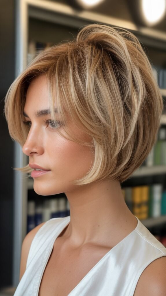 20. Choppy Bob with Feathered Crown Layers
