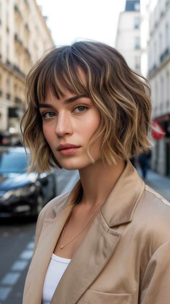 16. Choppy Bob with Textured French Bangs