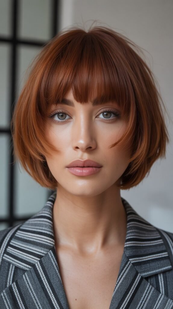 8. Choppy Inverted Bob with Straight-Across Bangs
