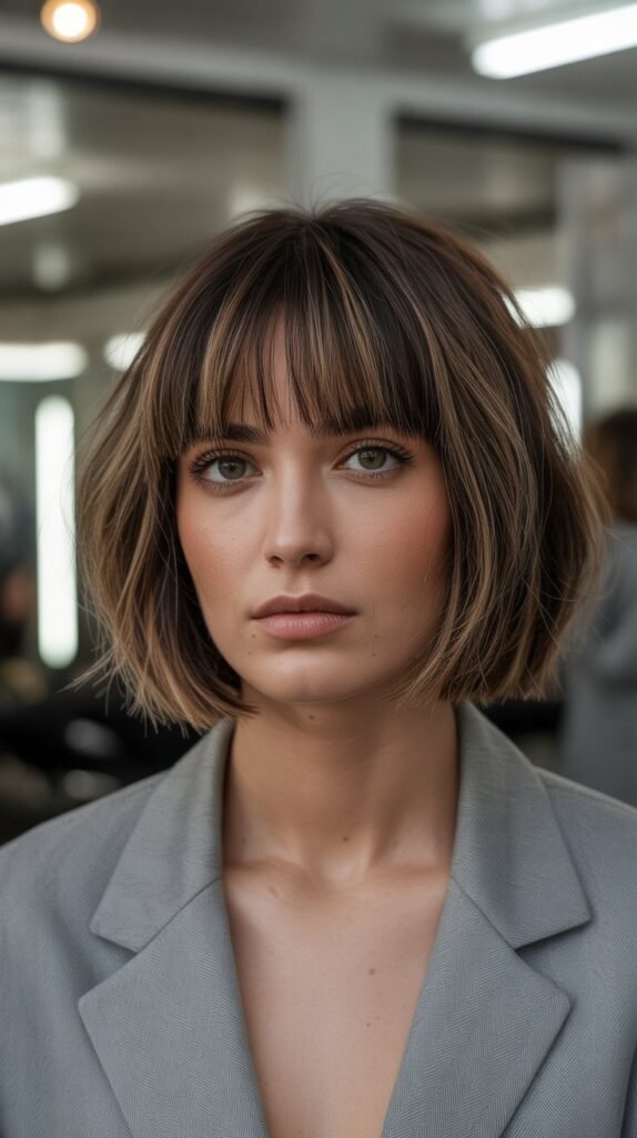 1. Classic Choppy Bob with Blunt Bangs