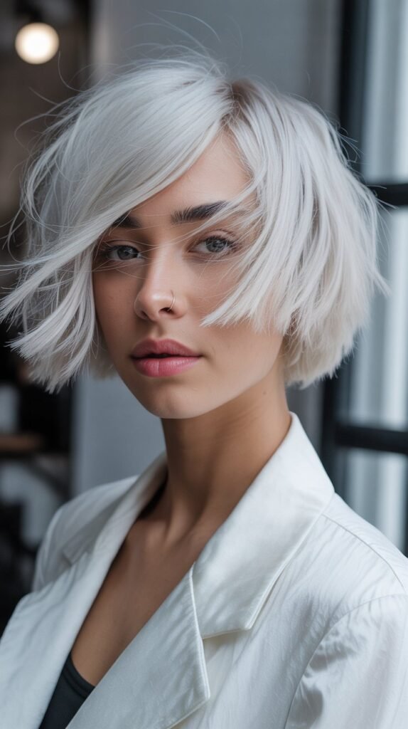 18. Choppy Bob with Platinum Blonde Color