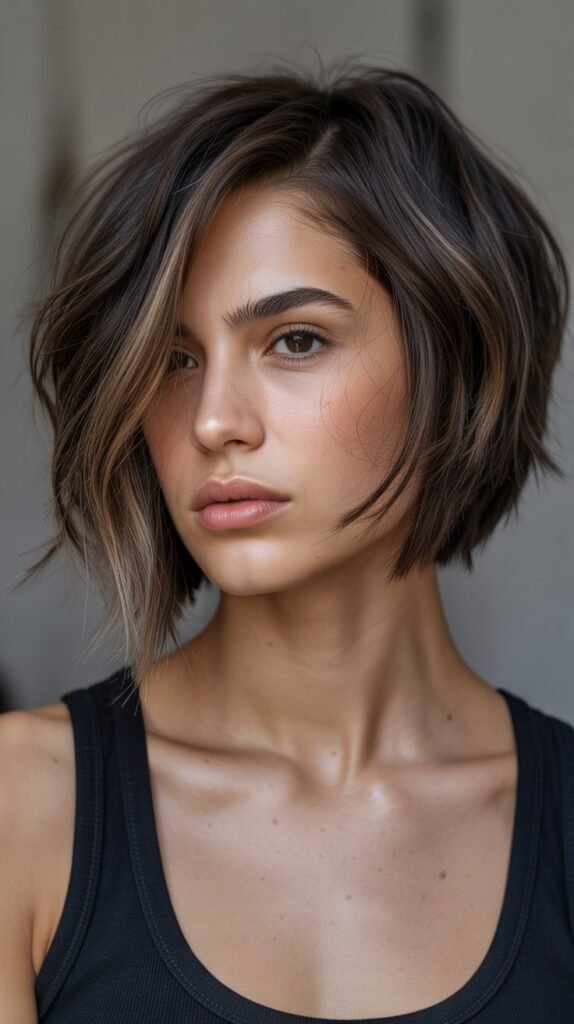 2. Asymmetrical Choppy Bob for Added Drama