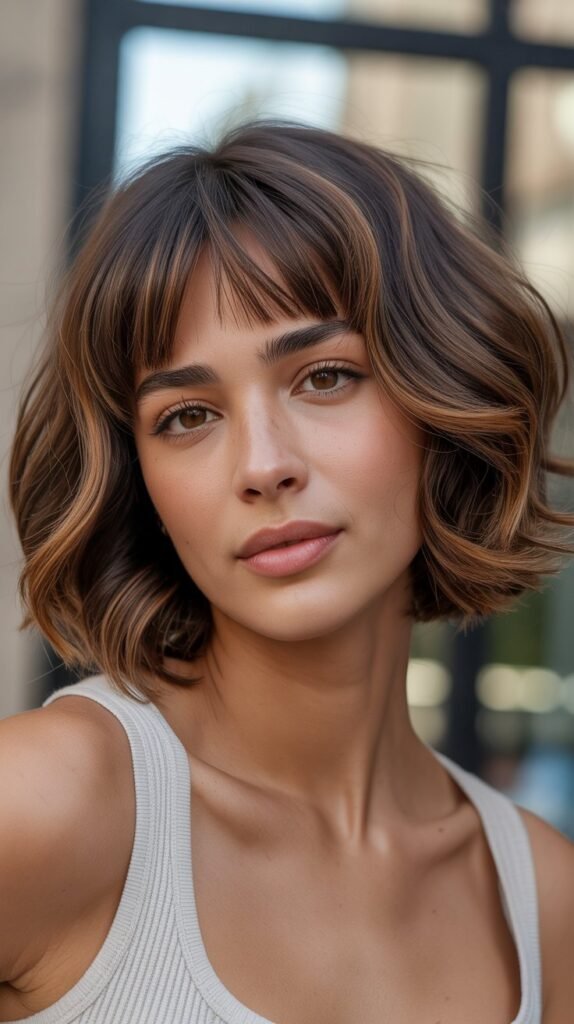 . Layered Choppy Bob with Curtain Bangs