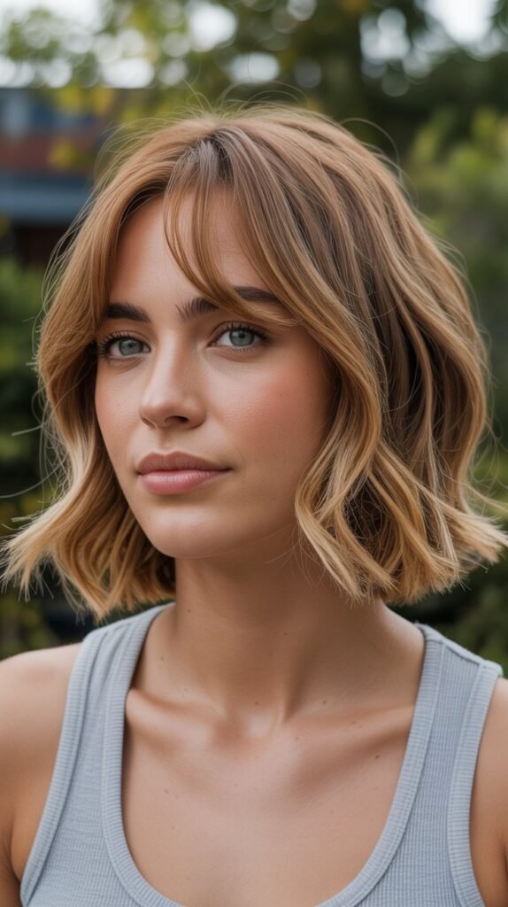 2. Shoulder-Length Choppy Bob with Bangs