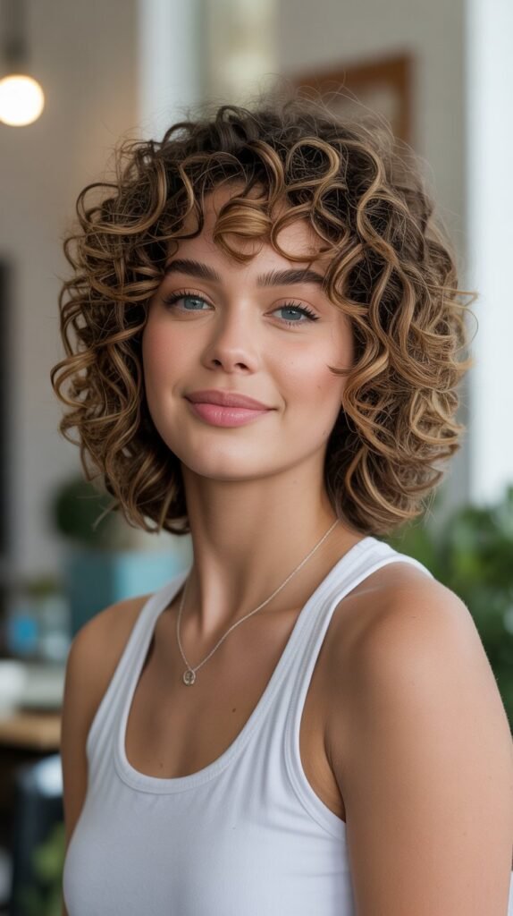27. Choppy Bob with Natural Curls Enhanced