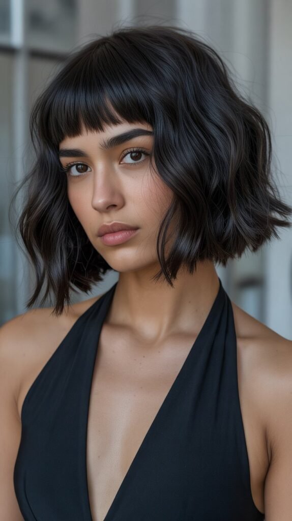 20. Choppy Bob with Blunt Bangs for Bold Definition