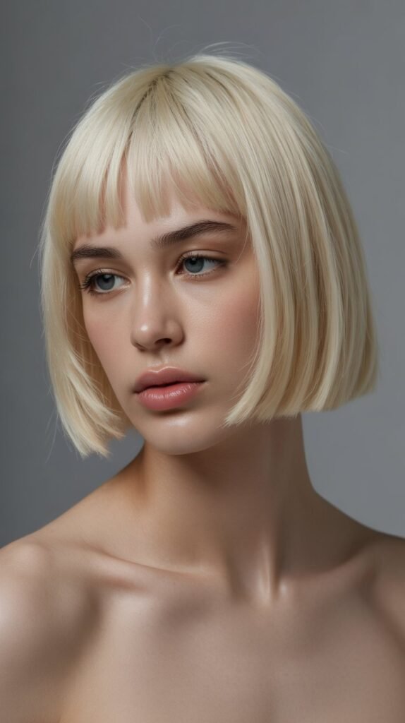 7. Sleek Long Bob with Micro Bangs
