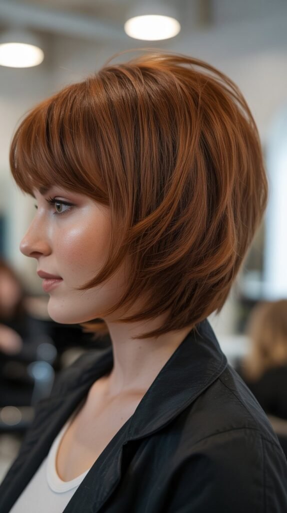 9. Stacked Long Bob with Arched Bangs