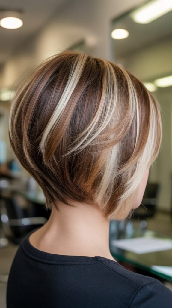 9. Stacked Bob with Balayage Dimension